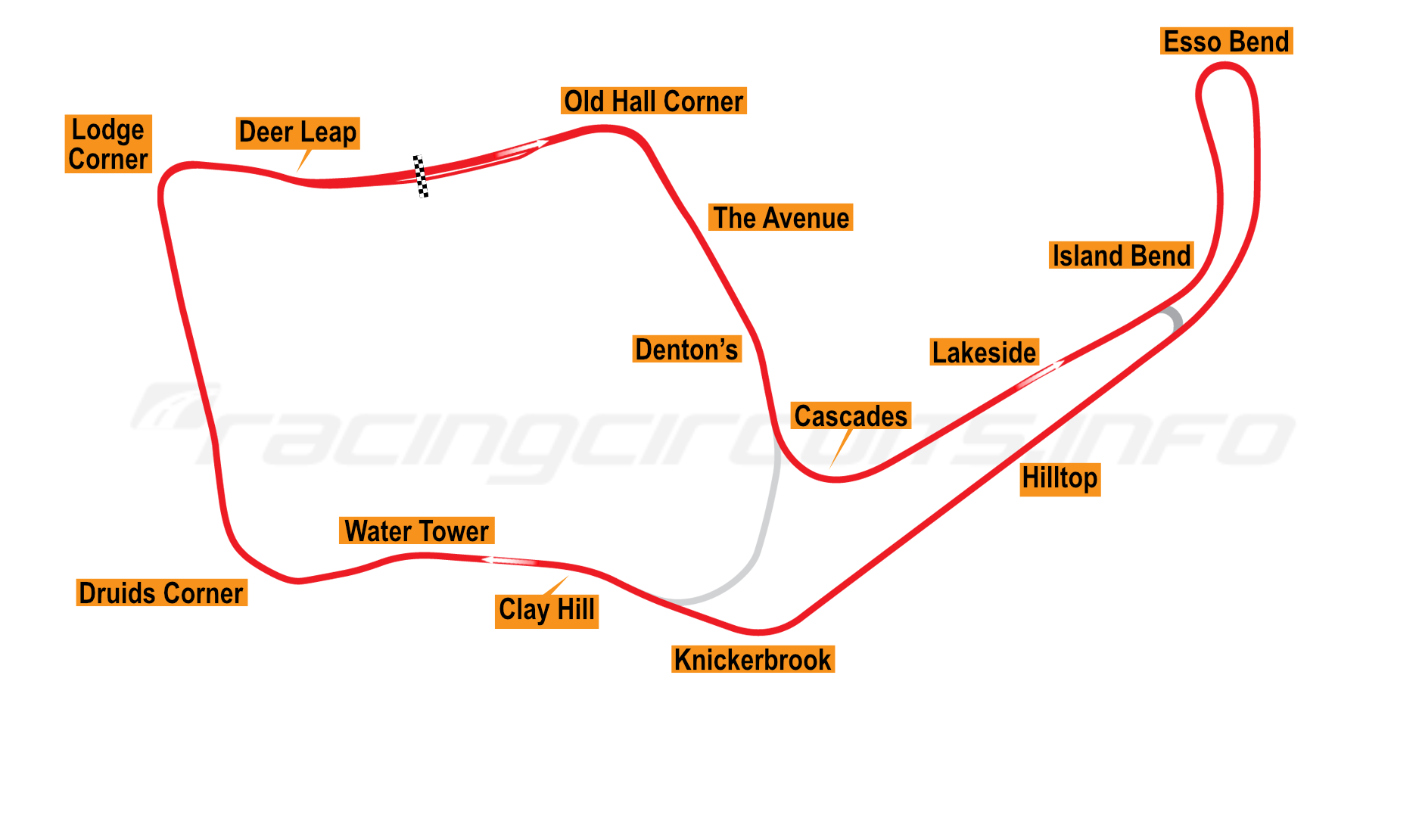 Map of Oulton Park, International Circuit 1961-72
